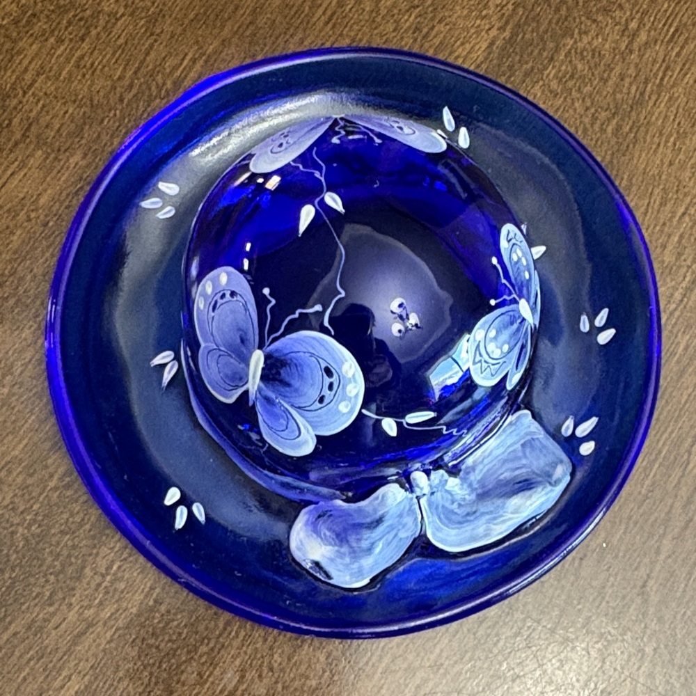 Fenton Cobalt Blue Bye Bye Butterfly Hat - hand painted